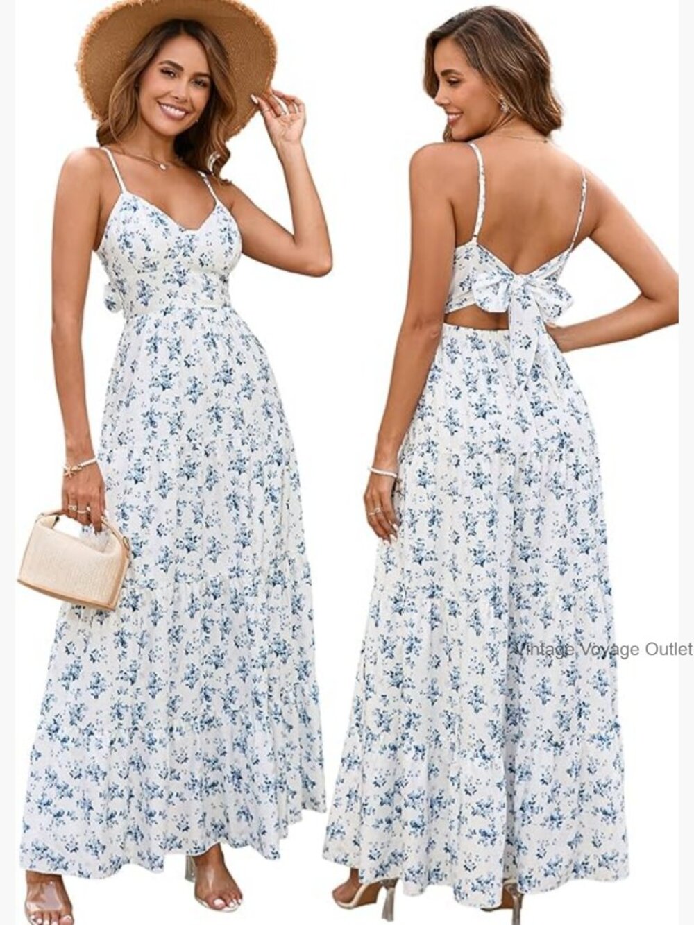 Floral Maxi Sundress V-Neck Spaghetti Strap Backless Boho Beach Dress
